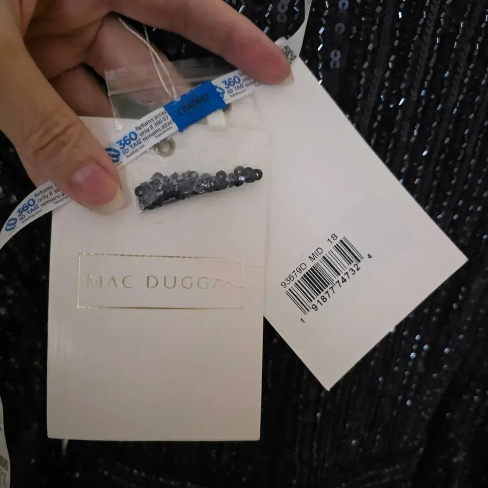 Mac Duggal 93679D Midnight Navy Blue Beaded Lace Long Sleeve Wrap Gown 18 Dress - Picture 3 of 12